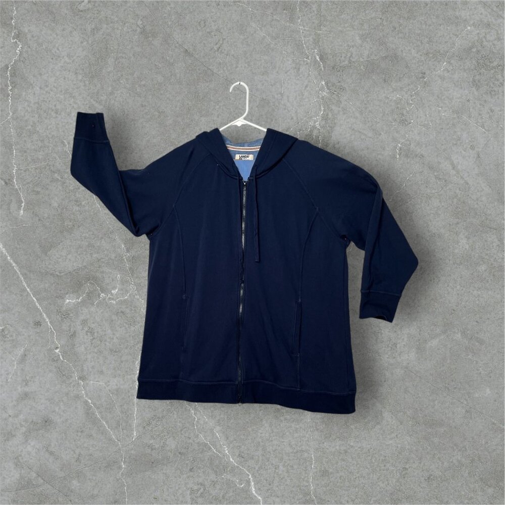 Lands End Mens Navy Blue Hoodie Sweatshirt 2X Cotton & Polyester Blend